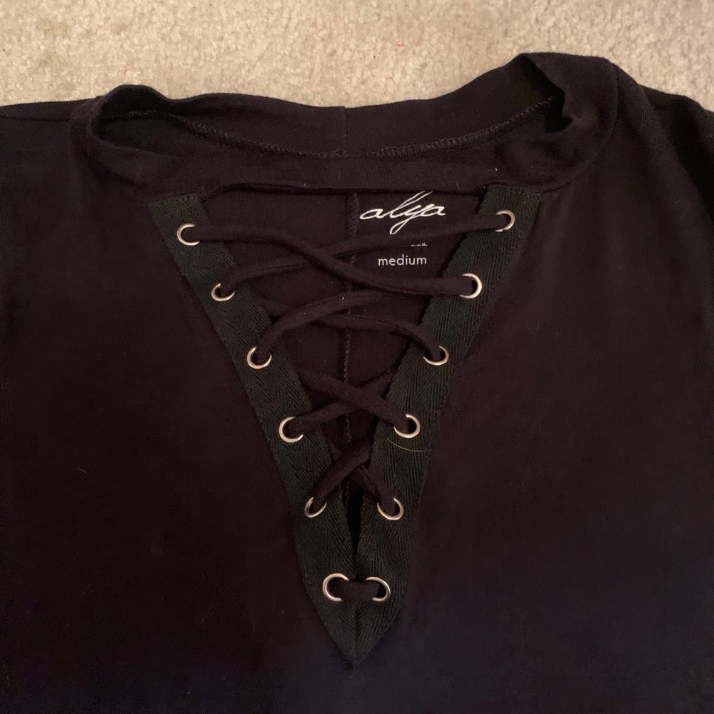 Lace up black T-Shirt dress